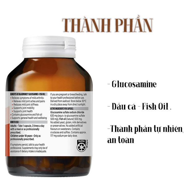 Viên bổ khớp chứa dầu cá Blackmores Glucosamine Fish Oil là sự kết hợp hoàn hảo giữa glucosamine với dầu cá chất lượng cao